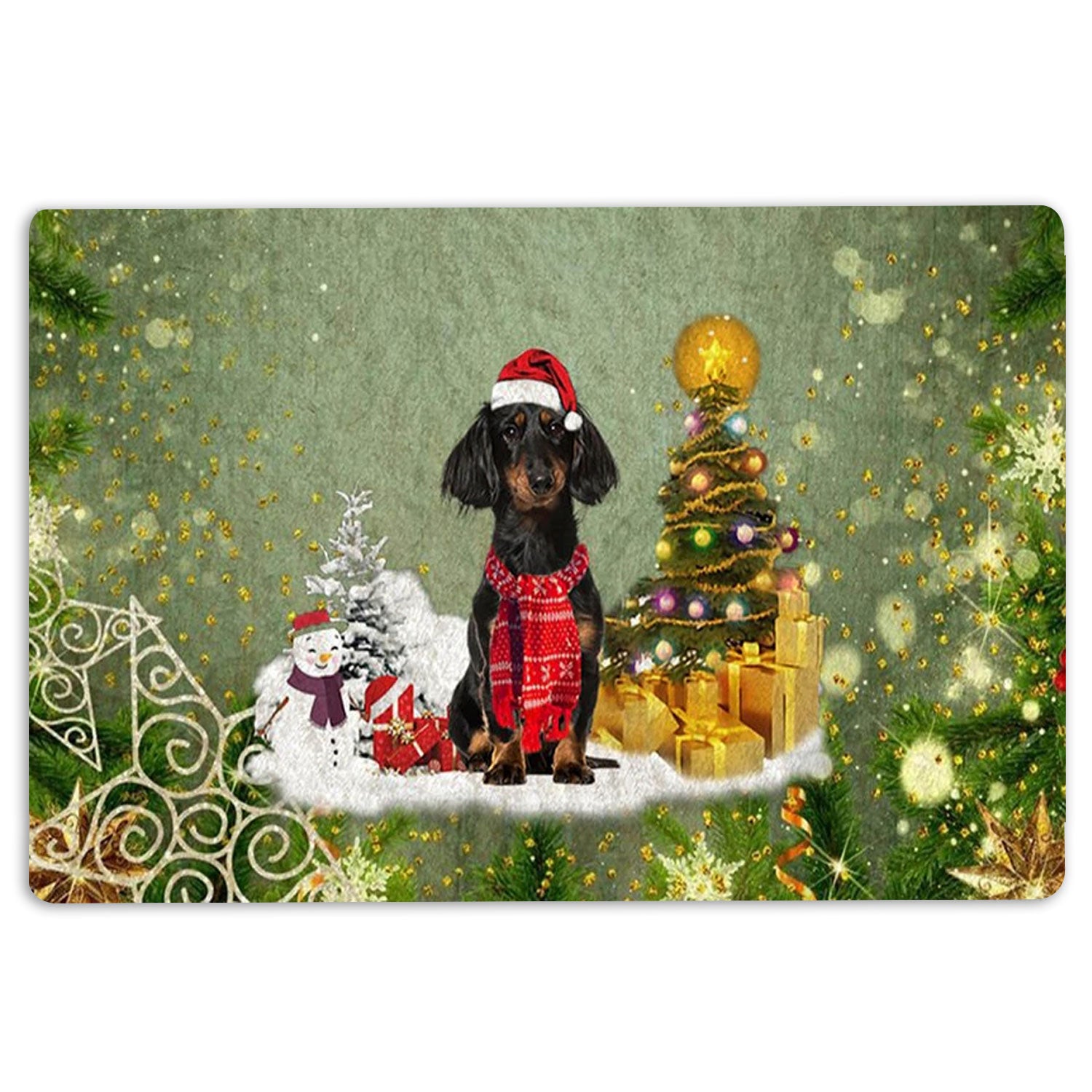 Ohaprints Doormat Outdoor Indoor Dachshund Dog Merry Christmas Snow