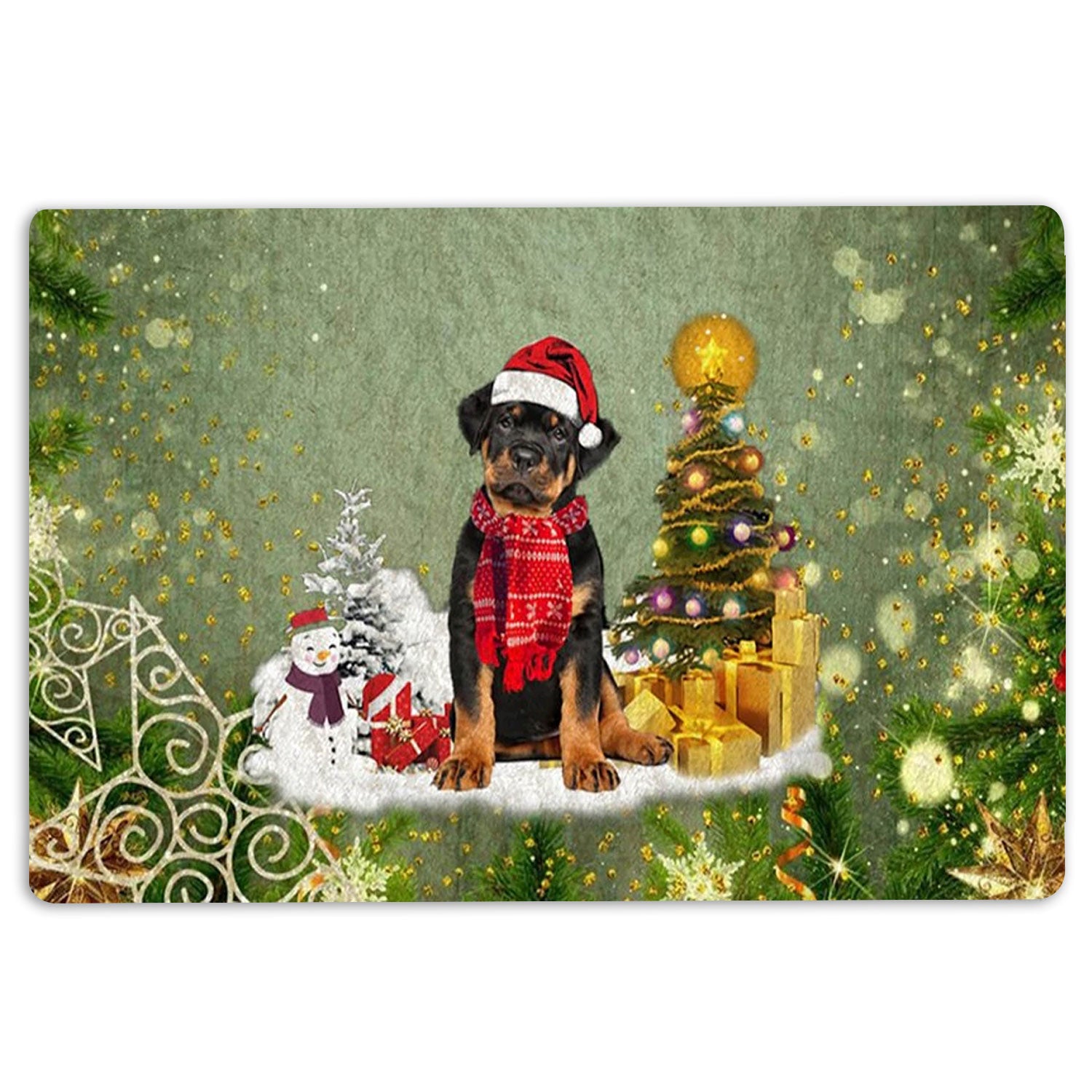 rubber xmas tree Ohaprints Doormat Outdoor Indoor Rottweiler Dog Merry Christmas Snow