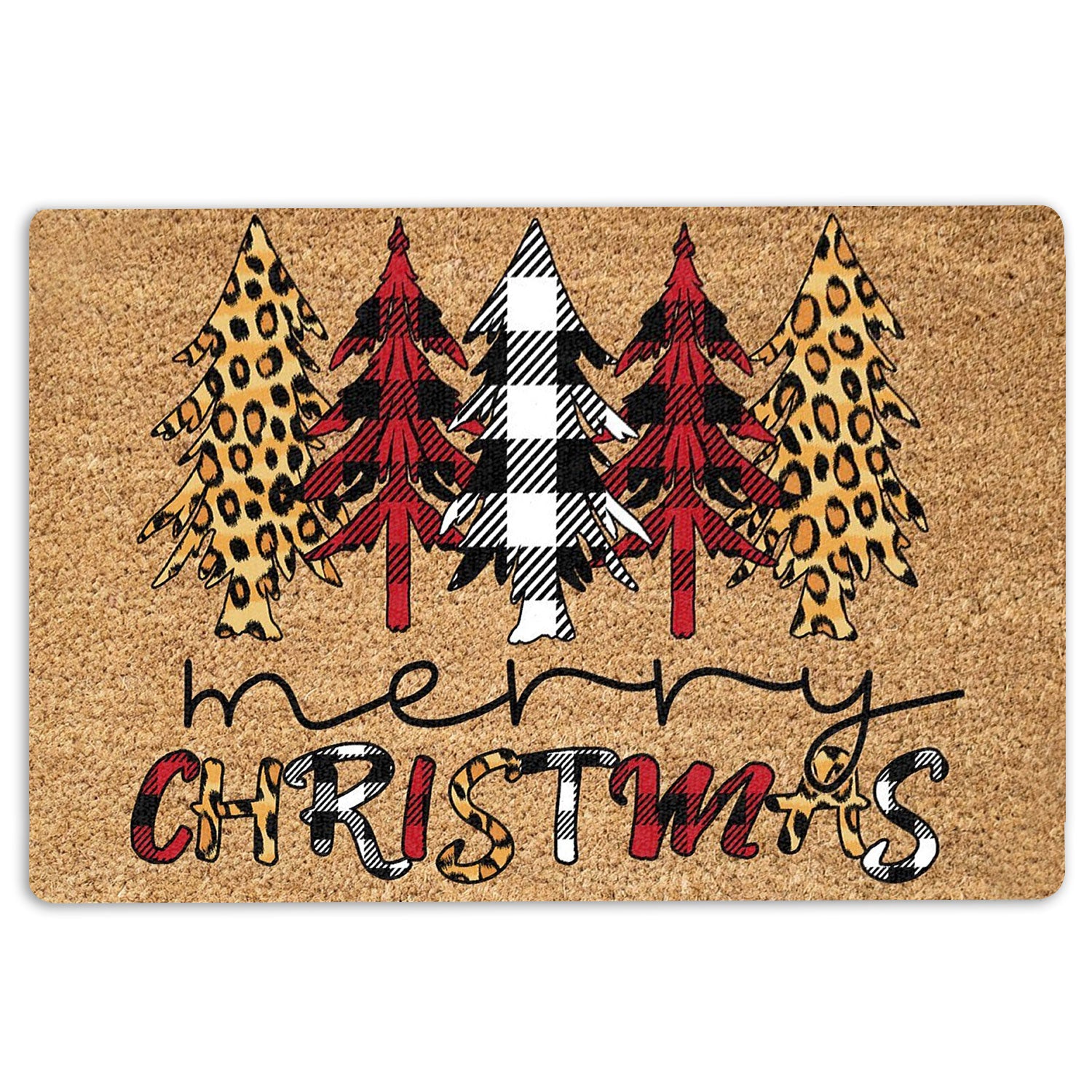 rubber christmas tree mat Christmas Rubber Doormat, Pine Tree Merry Christmas Holiday Season Red Plaid Pattern Welcome Doormat, Indoor Outdoor Door Mat, Home Decor