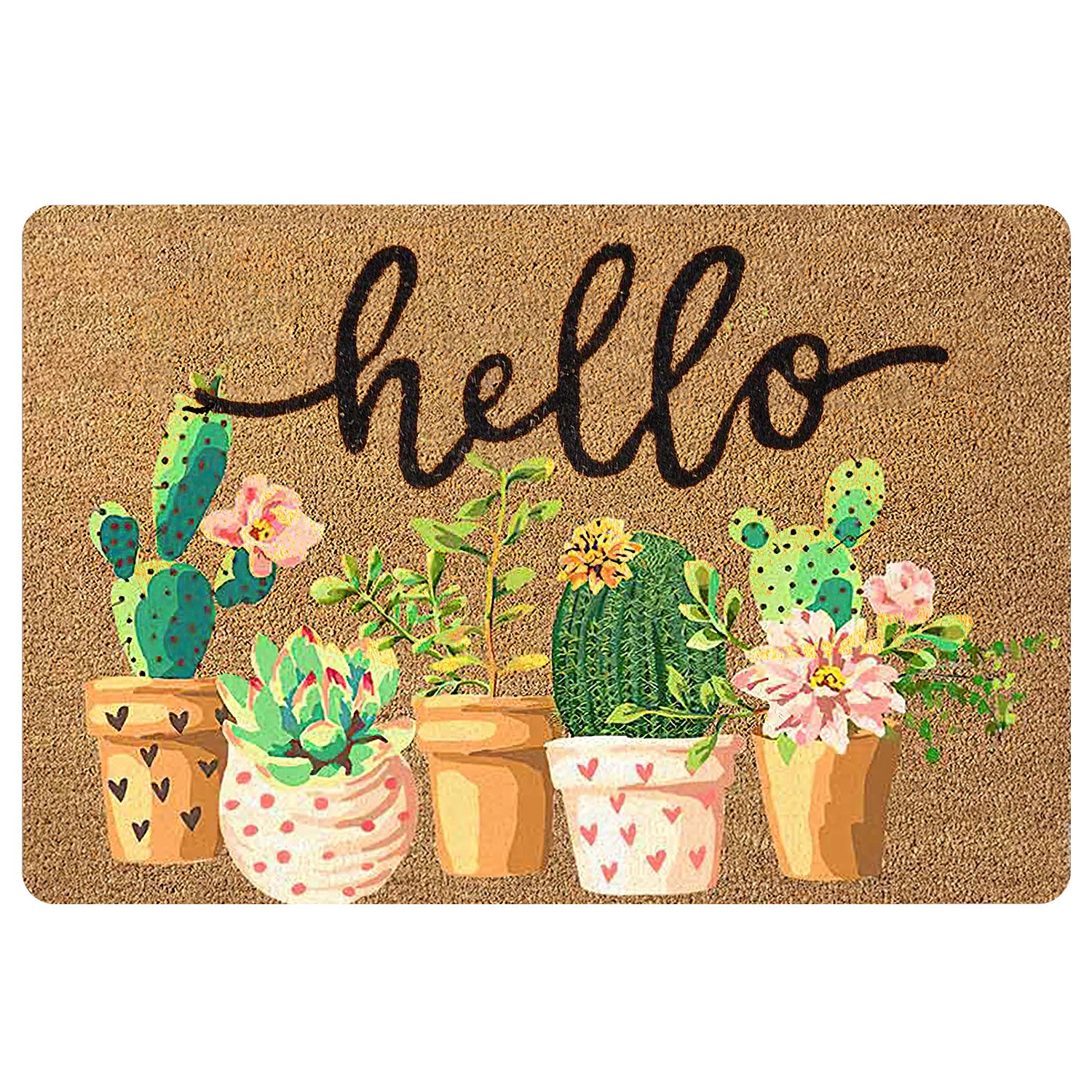 Ohaprints Doormat Outdoor Indoor Hello Cactus Succa Brown Summer