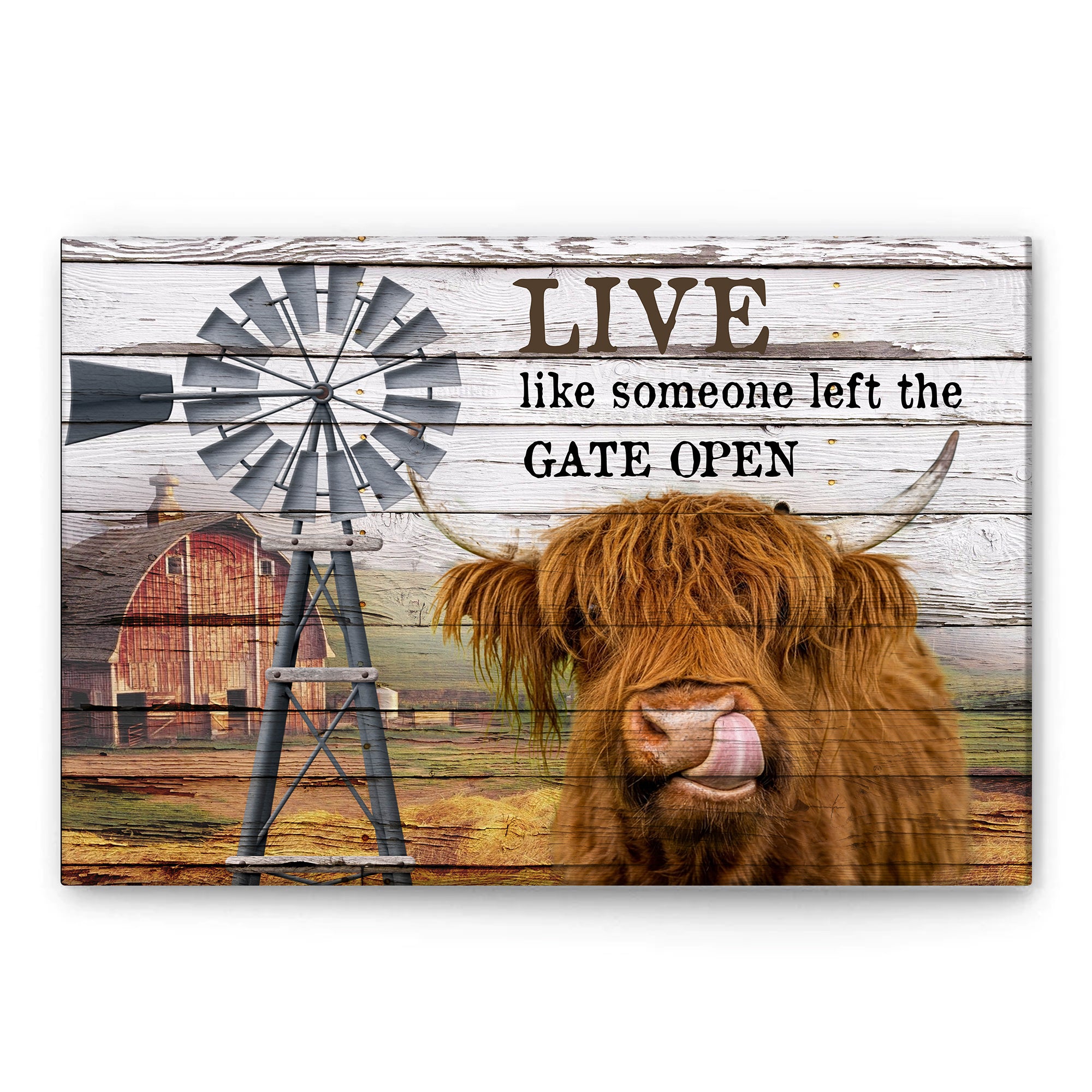 Highland Cow Poster & Canvas, Live Like Someone Left The Gate Open Wal
