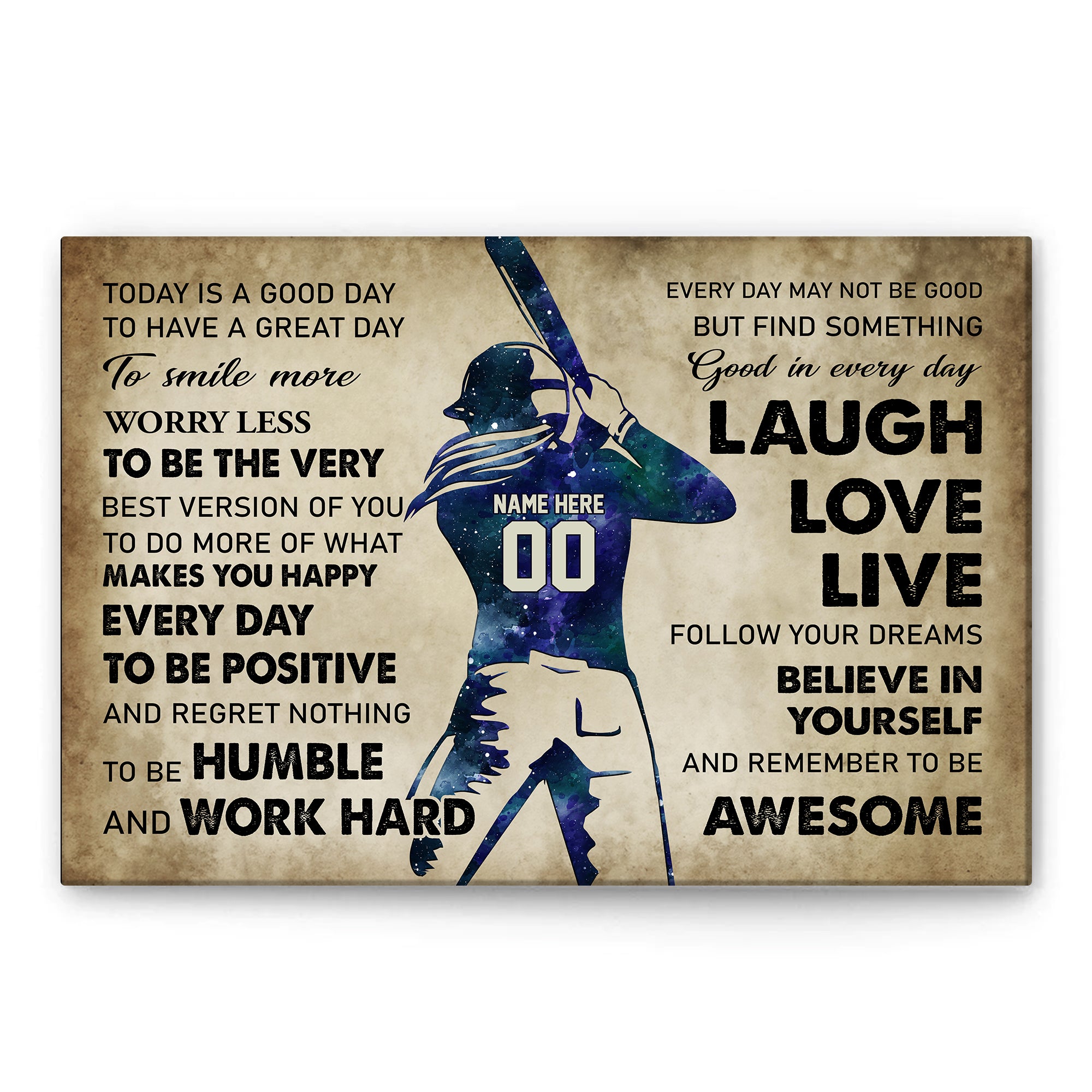 Personalized Softball Poster & Canvas, Laugh Love Live Wall Art, Home