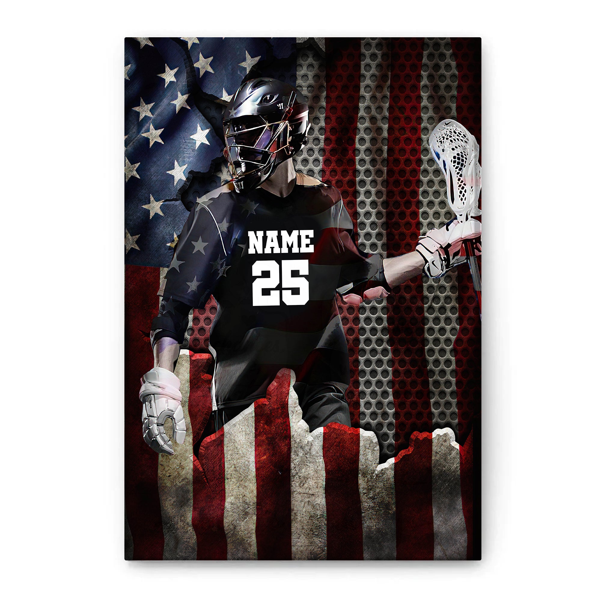 Personalized Lacrosse Poster & Canvas, Lacrosse Player US Flag Wall Ar