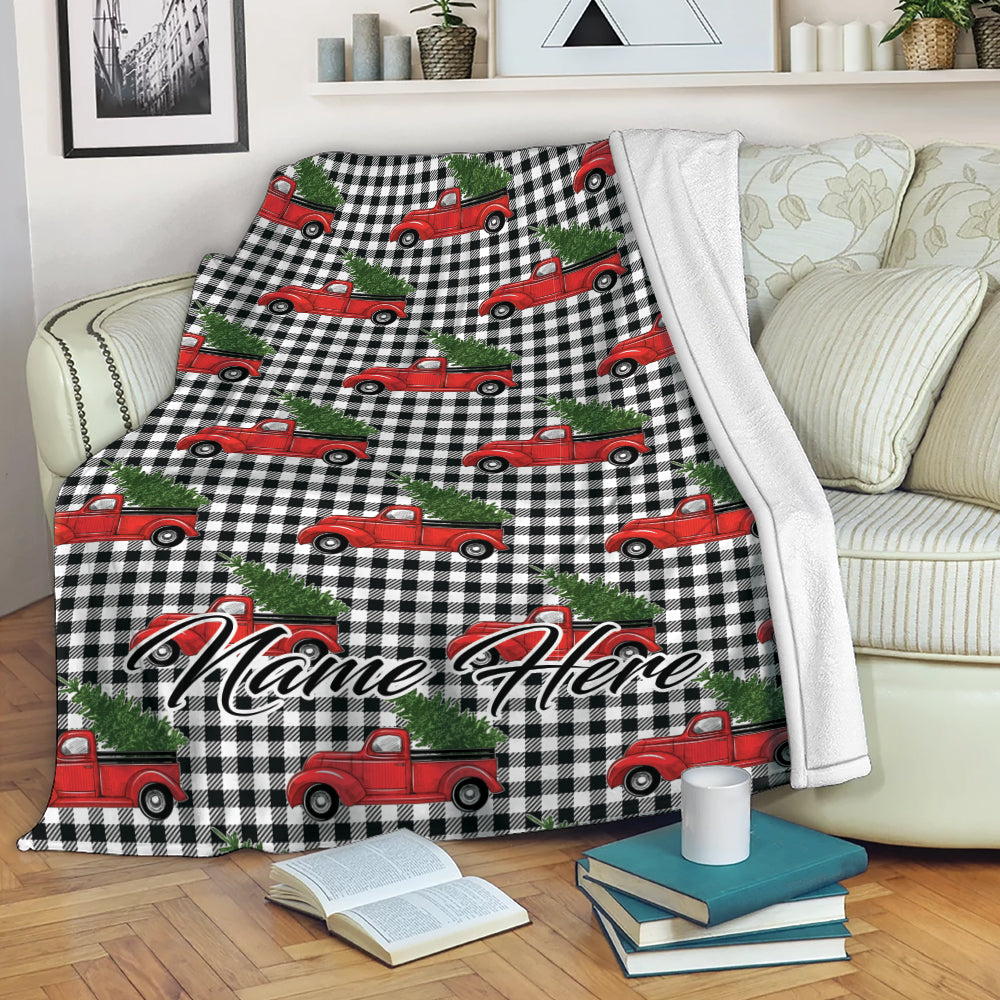 Ohaprints Fleece Sherpa Blanket Christmas Tree Red Truck Buffalo