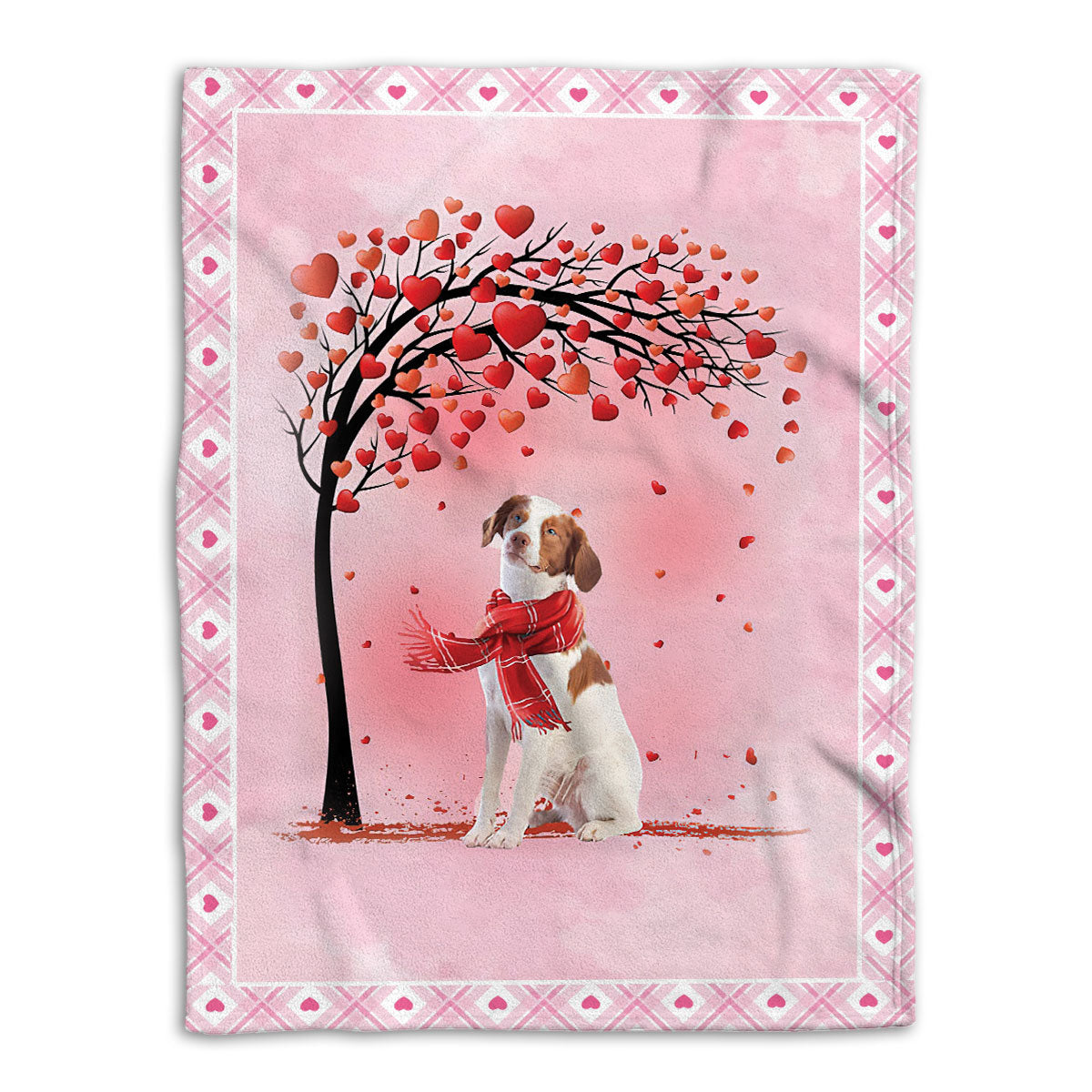 Ohaprints Fleece Sherpa Blanket Brittany Dog With Heart Tree Pattern