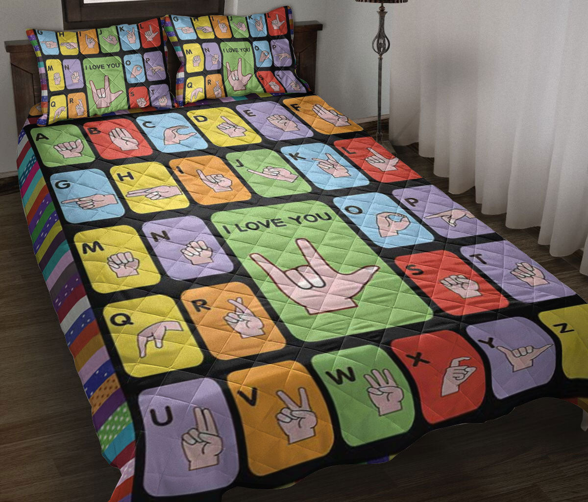 Ohaprints Quilt Bed Set Pillowcase American Sign Language Asl Love