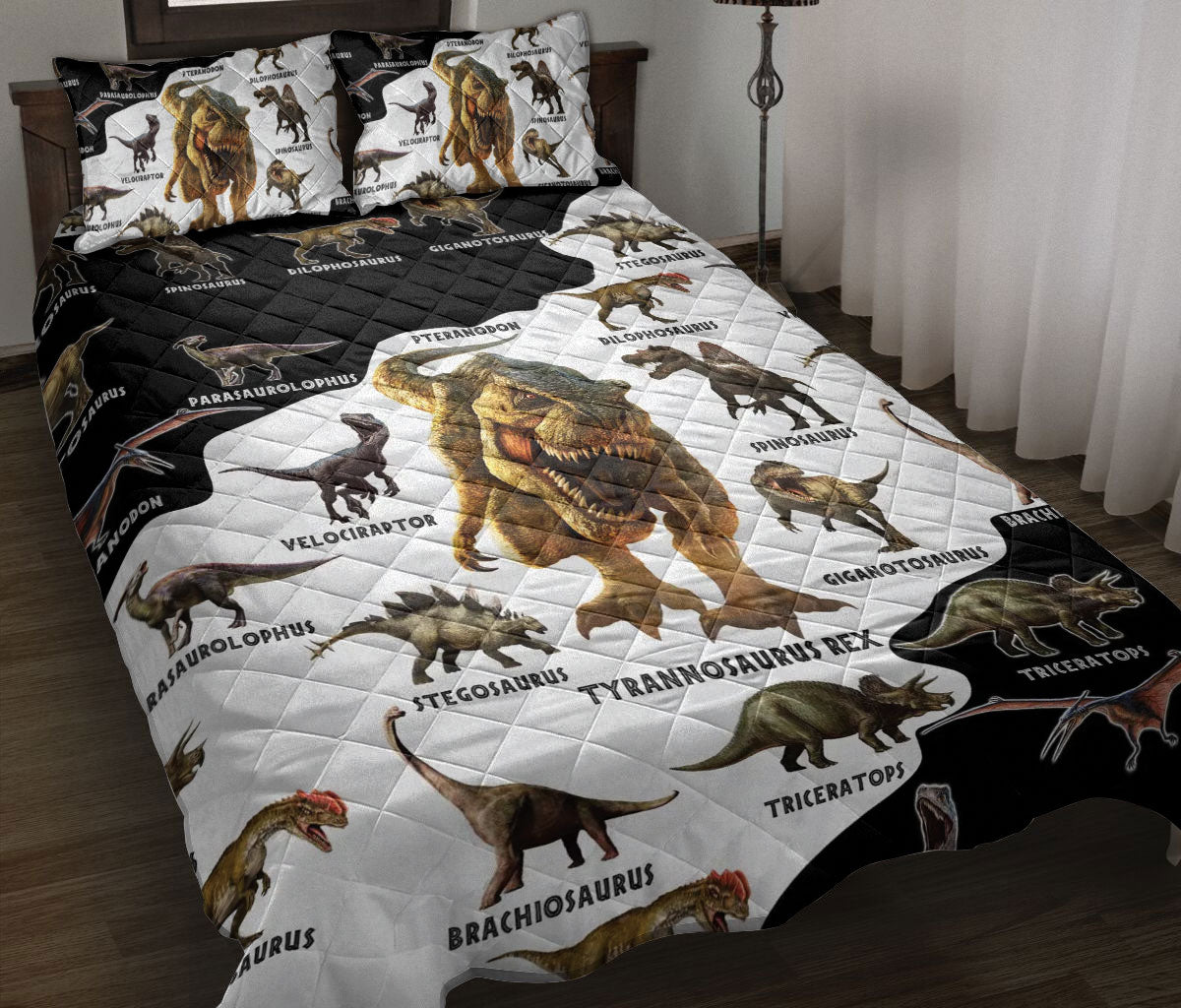 Ohaprints Quilt Bed Set Pillowcase Dinosaur Type Black White