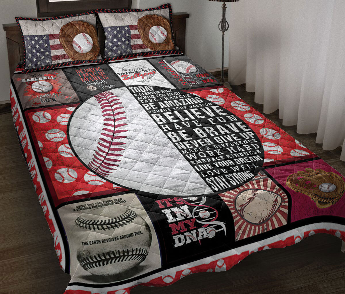 Ohaprints Quilt Bed Set Pillowcase Patchwork Baseball Ball Baseball