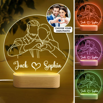 Personalized Photo Couple Night Light, Custom Portrait Photo Acrylic Night Light, Line Drawing Light Decor, Anniversary Gift for Couple, Mom