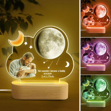 Personalized Dad Night Light, Custom Moon Phase & Photo Acrylic Night Light, First Dad Room Decor, Father's Day Gift for Grandpa, Dad, Him