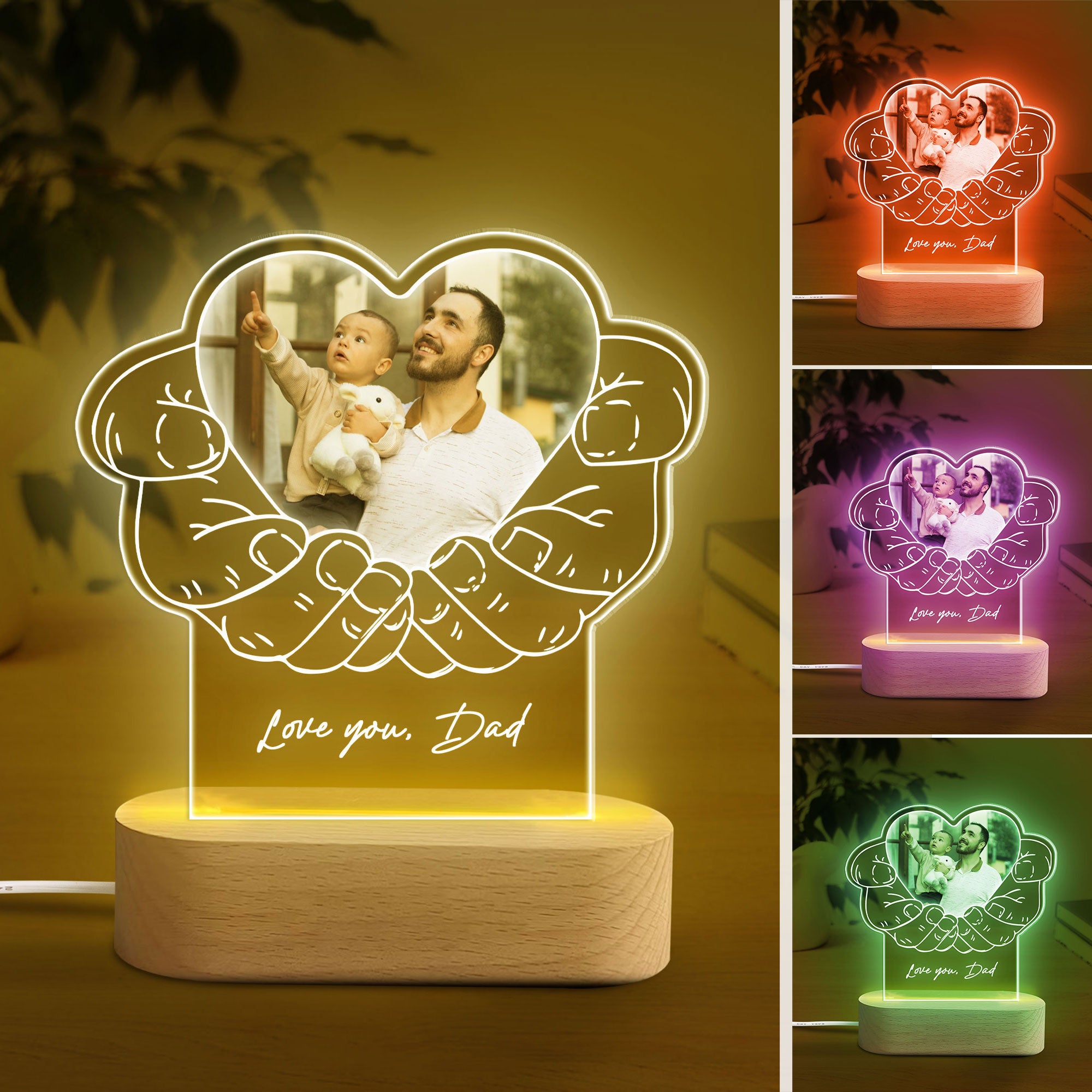 Personalized Photo Dad Night Light, Custom Photo & Name Acrylic Night Light, Photo Dad And Son Room Decor, Father's Day Gift for Dad, Him