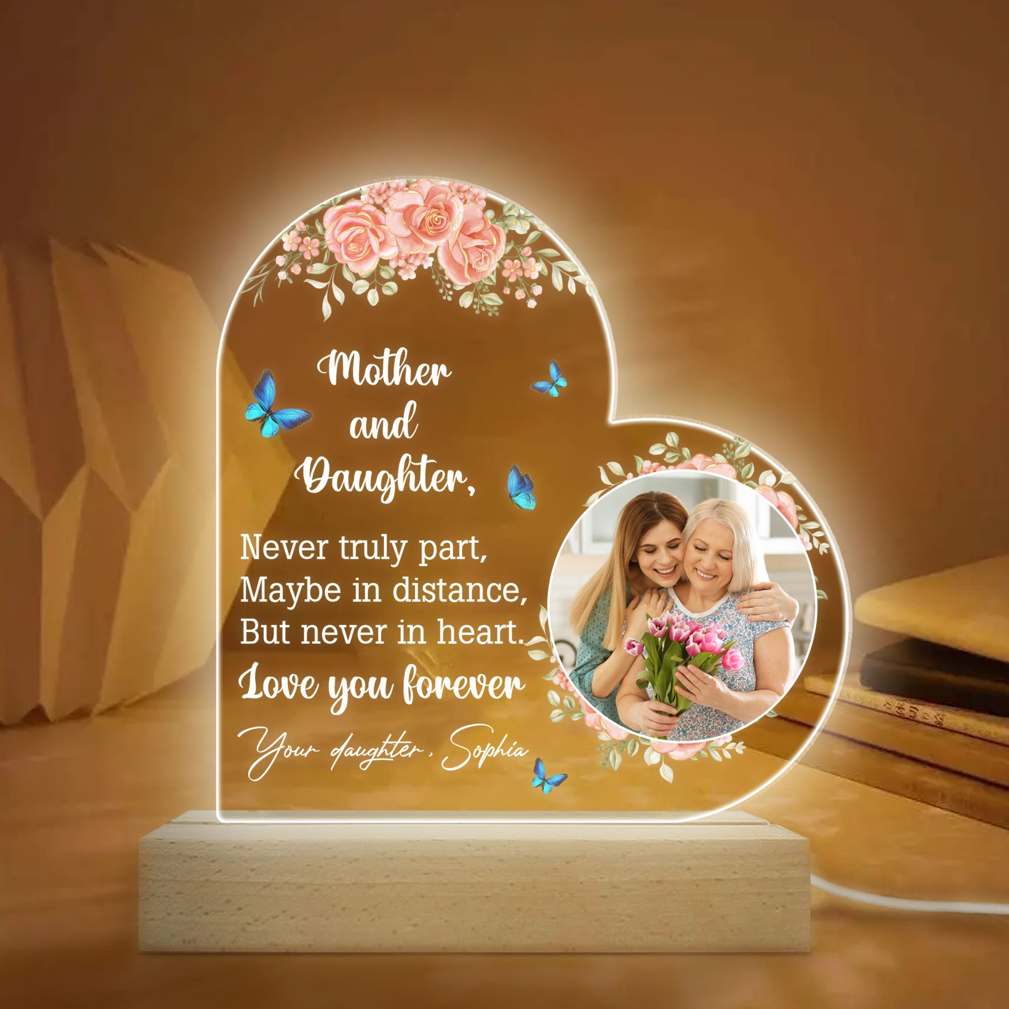 Personalized Photo Mom Night Light, Custom Photo Text Acrylic Night Light, Mother and Daughter Light Decor, Mother's Day Gift for Grandma