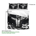 Racing duvet cover bedding set showing the printed side and bold black and white driver artwork