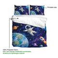 Astronaut duvet cover set showing the printable space artwork, matching pillowcases, and lightweight polyester fabric