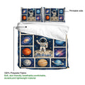 Astronaut duvet cover set detail showing the printed outer side with planets and lunar scenes