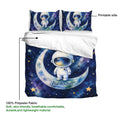 Astronaut duvet cover set detail showing galaxy artwork, moon scene, printable surface, and lightweight fabric