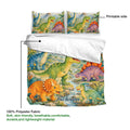 Dinosaur bedding set detail showing colorful artwork on the printable duvet cover and pillowcases