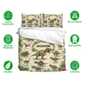 Dinosaur duvet cover bedding set displayed with coordinating pillowcases and soft breathable fabric icons