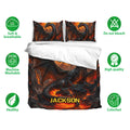 Dragon bedding set with matching pillowcases, breathable fabric, machine washable care, and vivid lava artwork