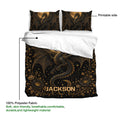 Black dragon duvet cover set showing the printable design, moonlit artwork, and soft lightweight fabric