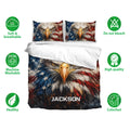 Eagle bedding set with matching pillowcases, bold patriotic artwork, and breathable fabric icons