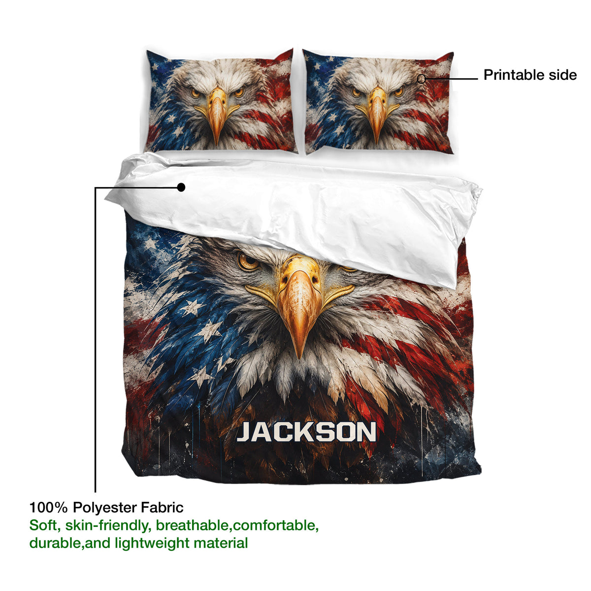 Eagle duvet cover bedding set showing the printed surface and soft polyester fabric detail
