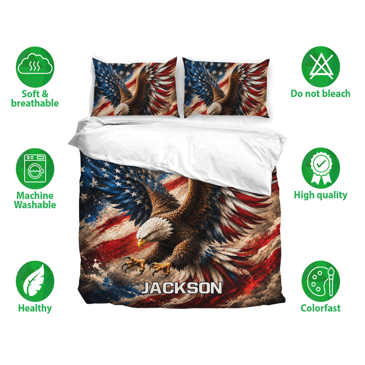 Eagle duvet cover bedding set shown with matching pillowcases and soft breathable fabric features