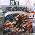 Patriotic eagle duvet cover set styled in a modern bedroom with matching pillowcases