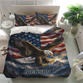 Eagle duvet cover bedding set in a bright bedroom with matching pillowcases and bold patriotic artwork