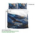 Eagle duvet cover with mountain landscape artwork, matching pillowcases, and printable front side
