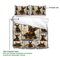 Miniature Pinscher duvet cover and pillowcases shown with the printable side and soft fabric callout