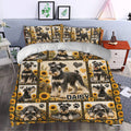 Miniature Schnauzer duvet cover bedding set styled in a bedroom with sunflower and paw print artwork