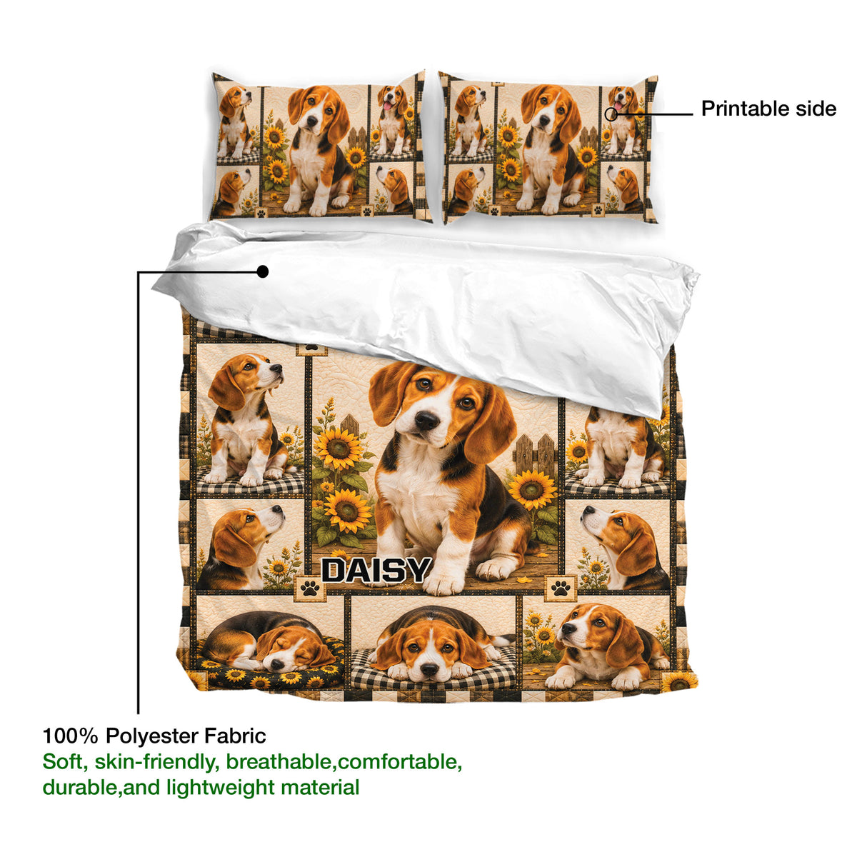 Beagle duvet cover bedding set showing the printed artwork across the cover and matching pillowcases