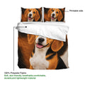 Beagle duvet cover and matching pillowcases shown with printable side and fabric details