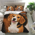 Realistic beagle portrait duvet cover bedding set styled in a modern bedroom
