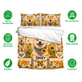 Shiba Inu bedding set with sunflower print, matching pillowcases, and soft breathable fabric icons