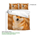Shiba Inu duvet cover set detail showing the printable side and realistic dog portrait artwork