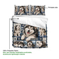Alaskan Malamute duvet cover set showing the printed side, soft polyester fabric, and winter dog artwork