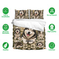 Alaskan Malamute bedding set with matching pillowcases, daisy artwork, and breathable washable fabric highlights