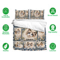 Ragdoll cat bedding set shown with matching pillowcases and soft, breathable care feature icons