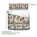 Ragdoll cat duvet cover set showing the printed side, floral framing, paw accents, and lightweight fabric