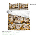 Ragdoll cat duvet cover with sunflower patchwork design, matching pillowcases, and printable artwork detail