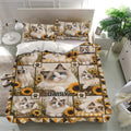 Ragdoll cat duvet cover set in a bright bedroom featuring sunflower accents, paw prints, and rustic artwork