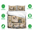 Ragdoll cat bedding set shown with matching pillowcases, soft floral panels, and breathable fabric icons