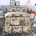 Ragdoll cat duvet cover styled in a bedroom with daisy panels, blue accents, and matching pillowcases
