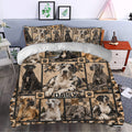 Great Dane duvet cover styled in a bedroom with large dog portraits, paw prints, and warm neutral tones