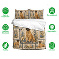Great Dane bedding set with matching pillowcases, floral artwork, soft beige tones, and blue accents