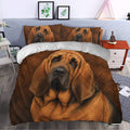 Bloodhound duvet cover set styled in a modern bedroom with realistic brown dog artwork