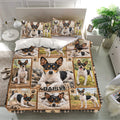 Rat Terrier bedding set presented in a bright bedroom with matching pillowcases and a detailed dog portrait collage