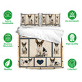 Rat Terrier bedding set shown with matching pillowcases and dog artwork in a navy and cream panel design